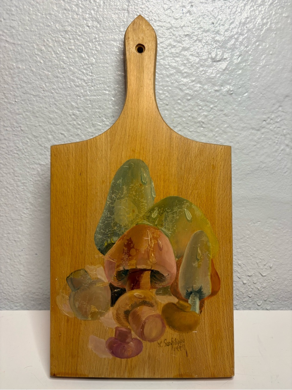 Hand-Painted Mushroom Wood Paddle - Earthy Tones